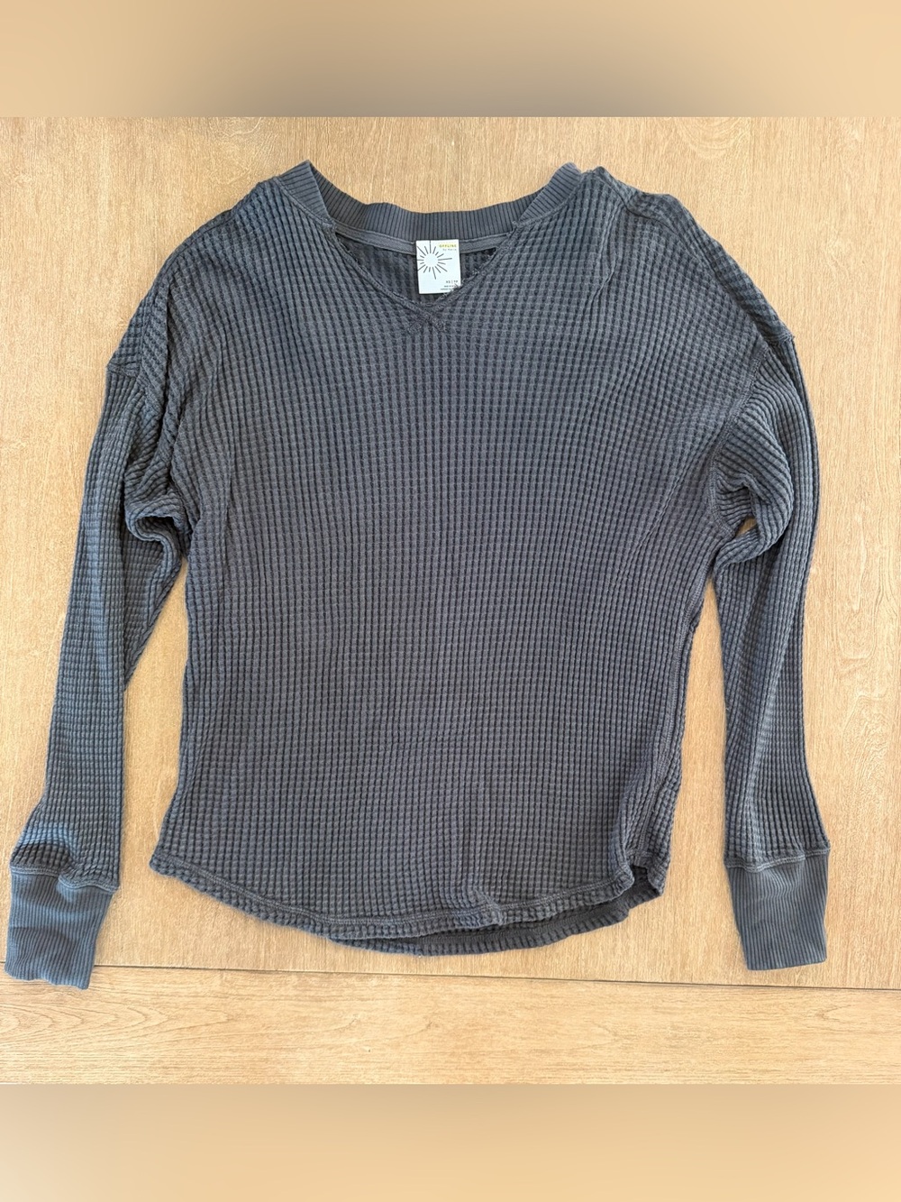 OFFLINE by Aerie Charcoal Waffle Knit Long Sleeve Top XS